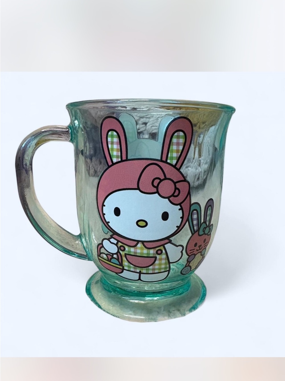 Sanrio Pink & Green Hello Kitty Bunny Glass Mug